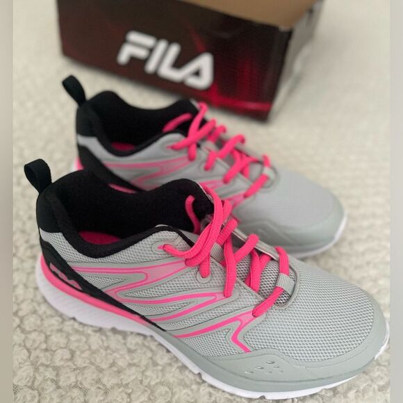 FILA Allona 3 Big Girls Running Shoes, Laced Gray/Pink/Black, Size 4 - Picture 1 of 9